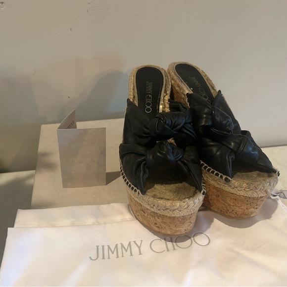 Jimmy Choo Priory Black Wedge Sandals|sz 37.5 - Picture 2 of 8